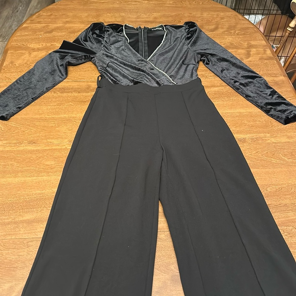 Diamond studded velvet top pantsuit